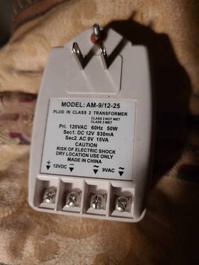 Amseco Am-9/12-25 Dc 12v 830ma Ac 9v 15va Camera Power Wall Supply Cctv Dual Voltage Transformer