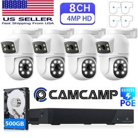 Sc52 Camcamp 4mp Poe Ptz Cctv Security Camera System With 500gb Hdd Nvr 8ch Dual-lens
