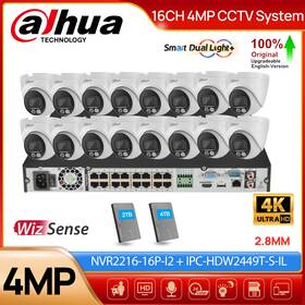 Nvr2216-16p-i2 Dahua 16ch 4mp Dual Light Wizsense Full Color Cctv Camera System Lot Plug Play