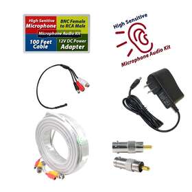 Scblminpad100w Evertech Cctv Microphone Kit For Security System 100 Ft White Cable 12v Dc Adapter
