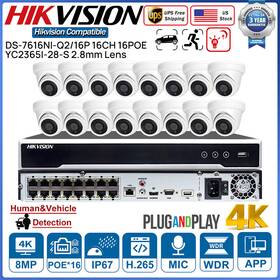 Ds-7616ni-q2-16p Hik Yc2365i-28-s Hikvision 8mp Ir Turret Poe Ip Camera 2-way Audio 16ch 16poe Nvr Cctv System Lot