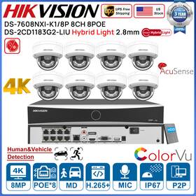 Ds-2cd1183g2-liu Hikvision 8ch 8poe 8mp Hybrid Light Mic Acusense Securit Camera System Kit Lot