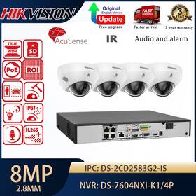 Ds-2cd2583g2-is Hikvision 4ch 4poe Nvr Cctv System 8mp Acusense Mini Dome Camera Mic Audio Lot