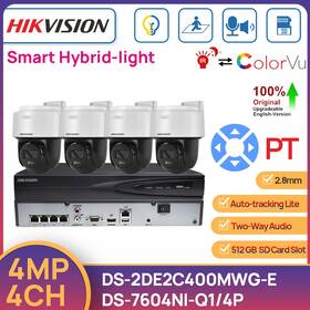 Ds-2de2c400mwg-e Hikvision 4ch 4mp Hybrid Light Ir Pt Camera System Auto-tracking 2-way Audio Lot