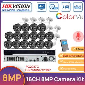 Pg2087c Hikvision 16ch 4k Home Security Cctv System 8mp Mic Colorvu Bullet Ip Camera Lot