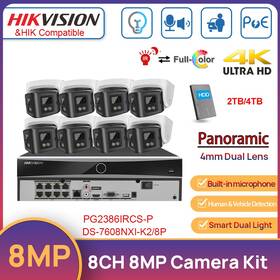 Pg2386ircs-p Hikvision Acusense 8ch Nvr Dual Light Colorvu Ir 8mp Panoramic Camera System Lot