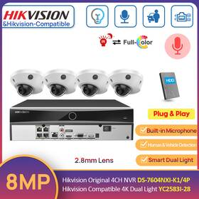 Yc2583i Hikvision 4ch Acusense Nvr 8mp Mic Dual Light Colorvu Ir Dome Camera System Lot