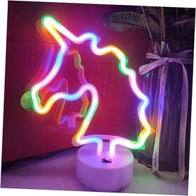 Jinyi Intel 680579353853 Unicorn Neon Sign With Holder Base Usb Or 3-aa Battery Powered Color