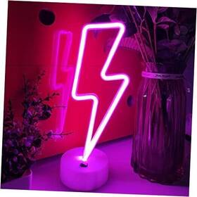 Jinyi Intel 680579354232 Lightning Neon Sign With Holder Base Usb Or 3-aa Battery Powered Pink