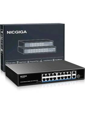 Nic-ai-fs1621gp Nicgiga 16 Port Poe Switch Unmanaged 250w 2 Gigabit Uplink Ports Ethernet