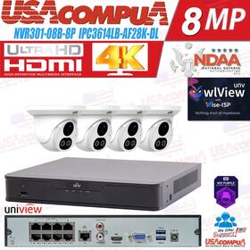 Ek-s31p8dtl44t2-bk Uniview Ip67 8-ch 4k Nvr Network 4x4mp Ndaa Audio Ip Camera Security Kit