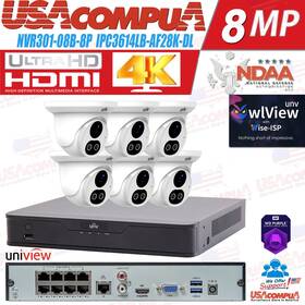 Ek-s31p8dtl46t2-bk Uniview Ip67 8-ch 4k Nvr Network 6x4mp Ndaa Audio Ip Camera Security Kit