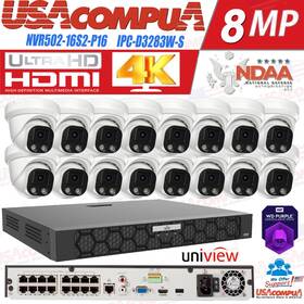 Ipc-d3283w-s Uniview 16ch 4k Nvr Ndaa 8mp Color Audio Ip Security Camera System Kit