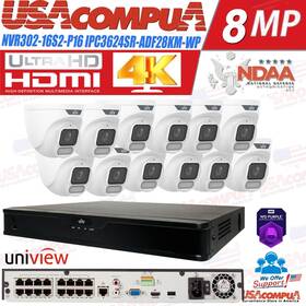 Nvr302-16s2-p16-4t Uniview 16ch 4k Nvr Network 12x4mp Ndaa Audio Ip Camera Security Kit