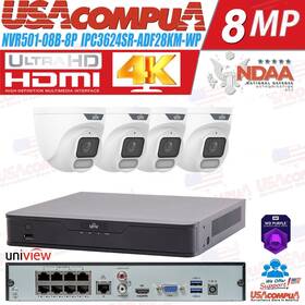 Nvr501-08b-8p-2t Uniview Ip67 8-ch 4k Nvr Network 4x4mp Ndaa Audio Ip Camera Security Kit