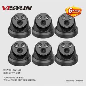 Vikylin Pg-007 6pcs Set 8mp 4k Ir Light Turret Ip Camera Mic Black&white Night Vision