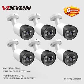 Vikylin Pg-012 6pcs 8mp 4k Full Color Bullet Security Camera Night Vision Outdoor