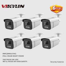 Vikylin Pg-014 6 Pcs 8mp 4k Full Color Bullet Security Camera Built-in Mic Outdoor Ip67