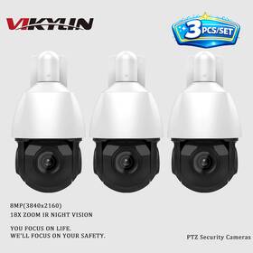Vikylin Pg-027 3pack 8mp 4k 360 18x Zoom Ir Ptz Security Camera Humen Auto Tracking Mic