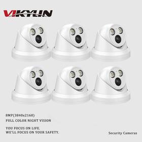 Vikylin Pg-owl-001 6 Pack 8mp Full Color Night Vision Turret Security Camera Built-in Mic
