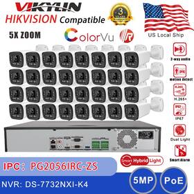 Pg2056irc-zs Vikylin Hikvision 32ch 12mp Nvr Cctv System 5mp 5x Zoom Colorvu Ir 2way Audio Camera Lot