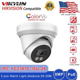 Yc2387c-isu Vikylin Hikvision Compatible 4k 8mp Colorvu Full Color Turret Ip Camera Two Way Audio