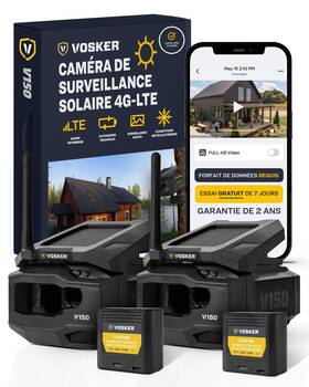 Vosker 990318900157 V150 Solar Powered Lte Cellular Outdoor Security Camera 2 Pack