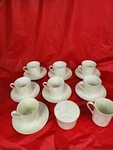 Oneida Deluxe Melmac Marbel Green Coffee Cups Creamer Sugar W/lid Set 7. Fixed Price $30.00.