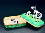 Porcelain Cow & Calf Trinket Box Green Meadow Base Hidden Mini Inside.. Fixed Price $35.98.