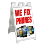 We Fix Phones Signicade 24X36 Aframe Sidewalk Banner Decal Cell Repair. Fixed Price $167.15.