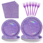 Grencian 96 Pcs Holographic Rainbow Purple Party Plates & Napkins Set For 24 Gue. Fixed Price $41.39.