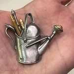 Vintage 1999 M Bastin Pewter Gold Tone Art Brooch Supply Watering Can. Fixed Price $12.00.