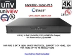 Unv Uniview NVR302-16S2-P16 16CH Poe Ndaa Compliant 4K Onvif Protocol. Fixed Price $658.95.