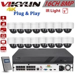 Vikylin 16CH 16POE Nvr Kit 4K 8MP Ir Dome Cctv Ip Camera With Mic H.265+ Lot. Fixed Price $664.00.