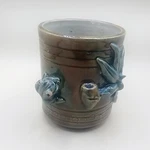 Majolica Pottery Dish With Frog And Bamboo Planter. Fixed Price $17.99.